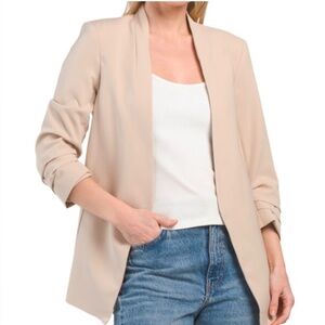 Rachel Zoe Tan 3/4 Pleat Sleeve Blazer Suit Jacket Size Small MSRP $385